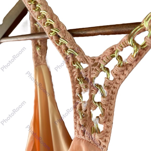 Charlotte Russe, Peach Asymmetrical Dress Sz Small, Racerback Straps - Picture 4 of 7